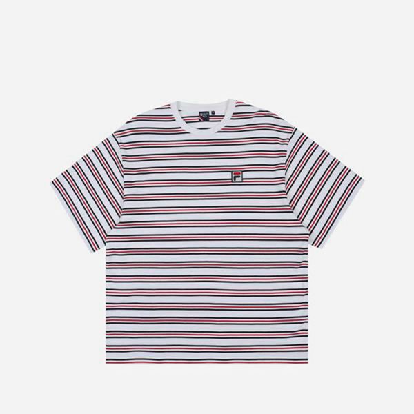 Fila Line 3 Striped S/S Women's T-Shirts - White,NZ 87-69243